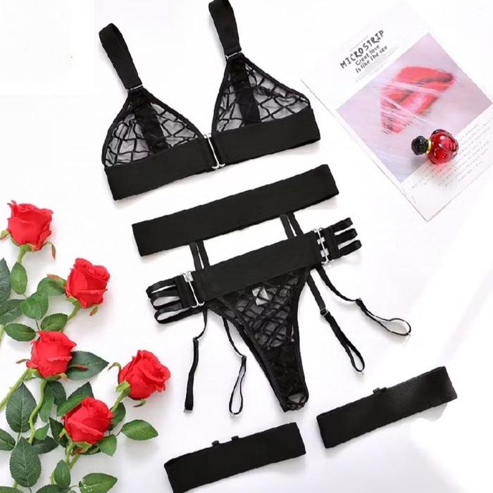 Lingerie Sexy Bra Set Garter Jaring Transparan Import Premium LDS