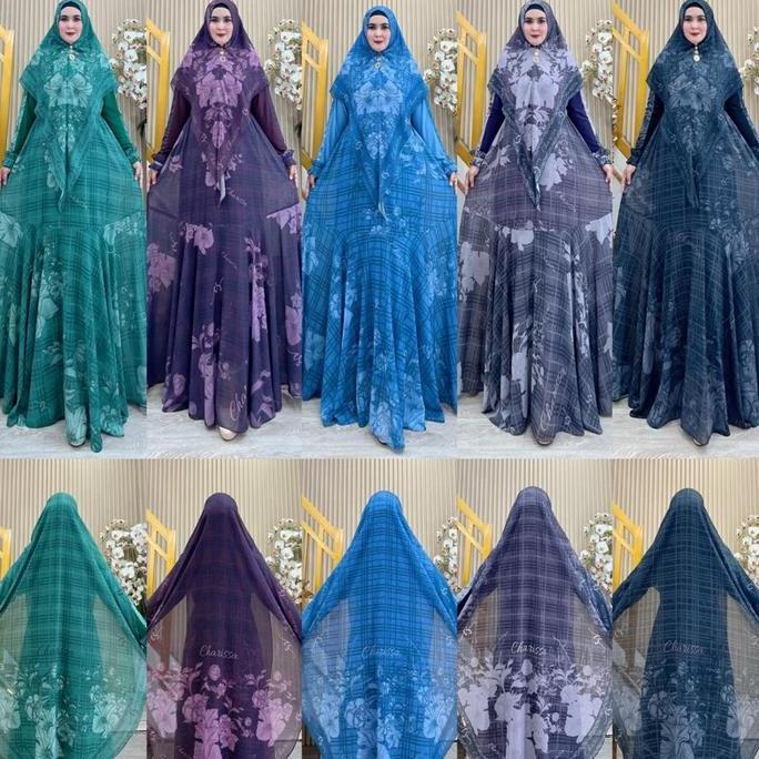 Sheza Series Set Syari Printing Putih | Charissa Syar’i | Syari Lembut Nyaman Mewah