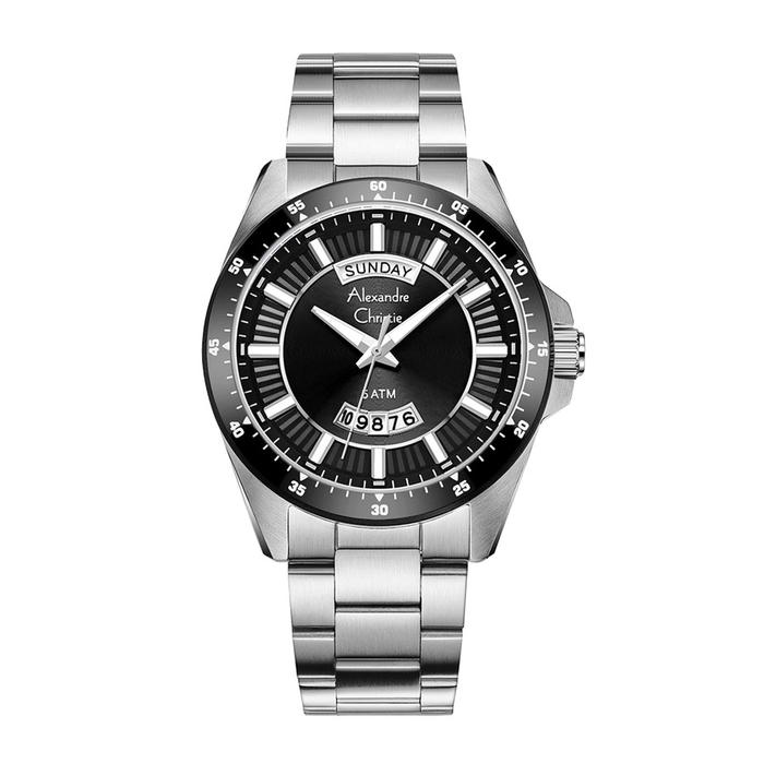Jam Tangan Pria Alexandre Christie AC 6678 MEBTBBA AC 6678 ME BTBBA Black Dial Silver Stainless Orig