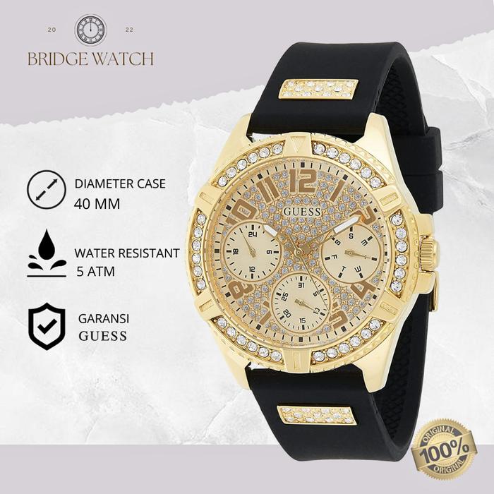 Jam Tangan Wanita Guess Analog Chronograph Black Rubber Mewah Casual Original W1160L1