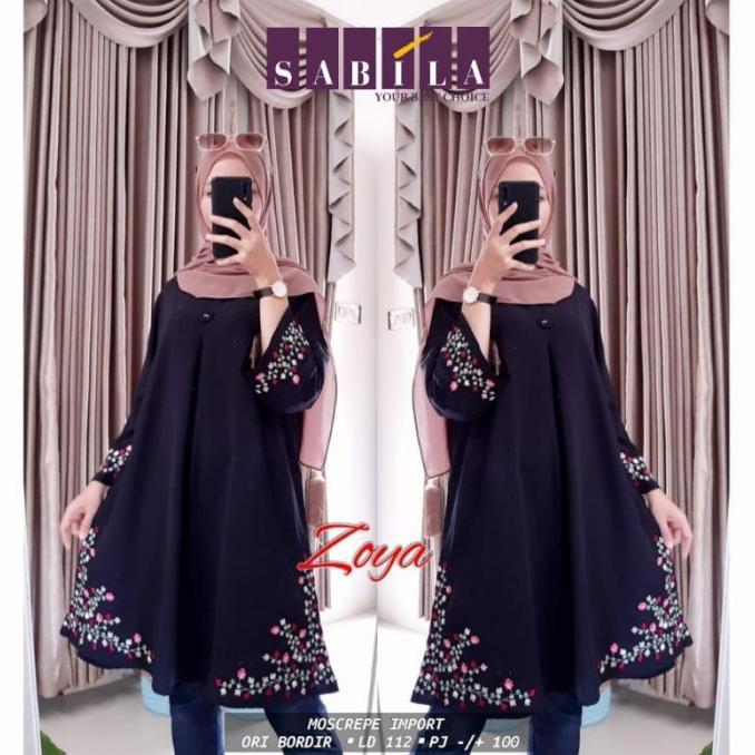 New Zoya Tunik Baju Atasan Wanita hitam black Bordir Modis LD 112cm SALE!!!