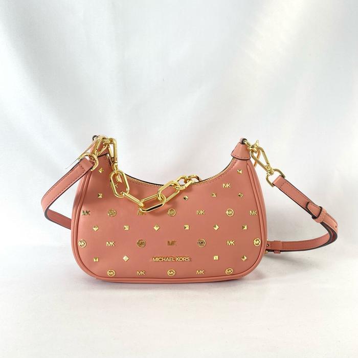 tas wanita mk cora stud medium zip pouchette primrose vj