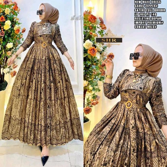COD!!!SHR ORI CLAUDIA DRESS Wanita Satin Gamis Lembut Bordir Cantik