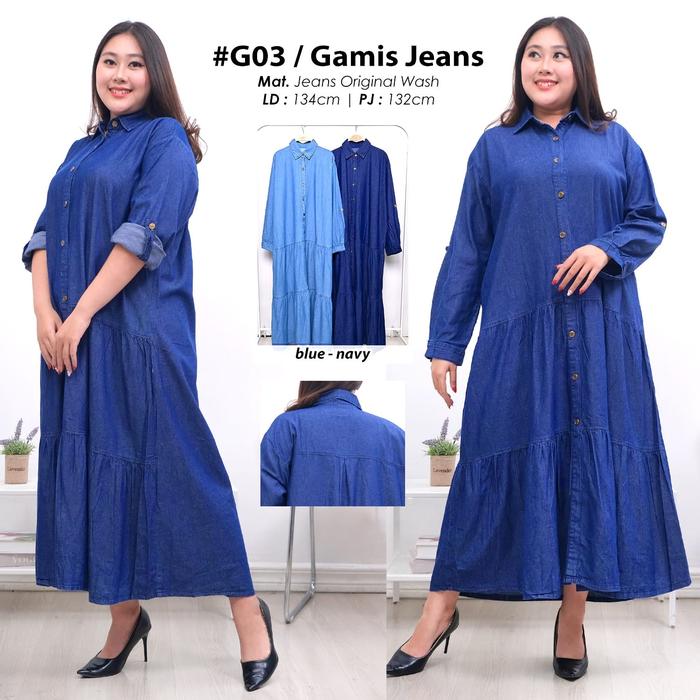 Gamis soft jeans import (lembut.adem) rumbai rempel bawah saku fungsi