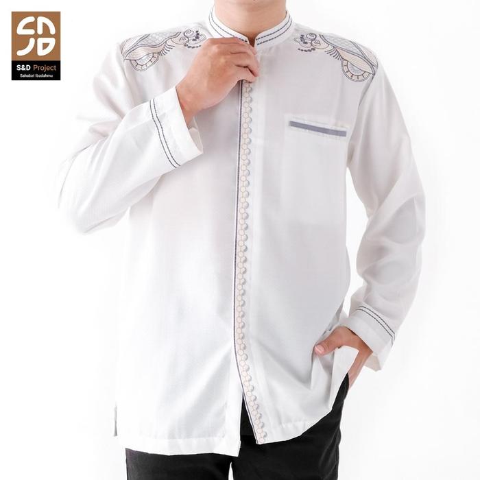 Diskon S&D Project Baju Koko Polikatun Bordir Lengan Panjang Ukuran M L Xl 2Xl 3Xl 4Xl - 01 Putih Tu