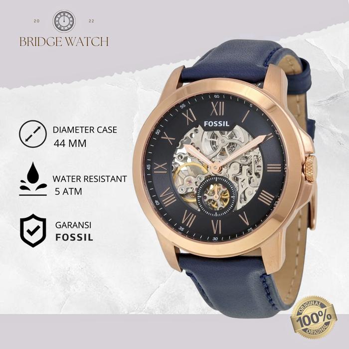 Jam Tangan Fossil Grant Automatic Pria Analog Kulit Navy Blue Casual Mewah Original ME3054