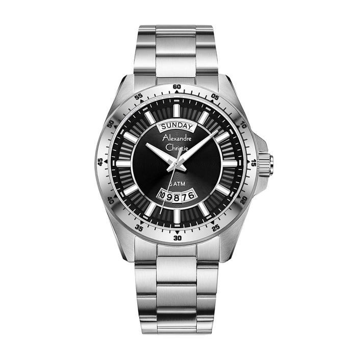 Jam Tangan Pria Alexandre Christie AC 6678 MEBSSBA AC 6678 ME BSSBA Black Dial Silver Stainless Orig
