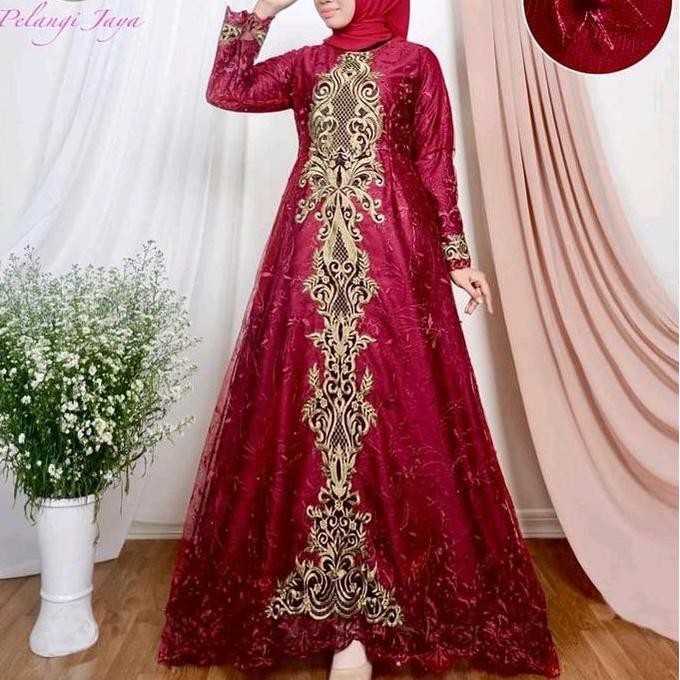 Gamis tulle bordir Thalia / Gamis thalia/ Gamis bordir thalia Muslim Mutiara Velvet Wanita