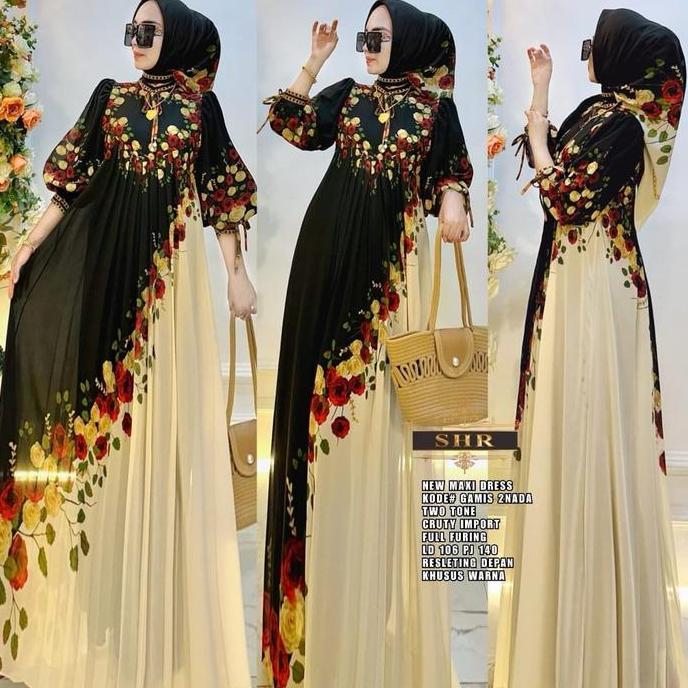 COD ori SHR gamis mawar twotone Muslim Wanita Baju
