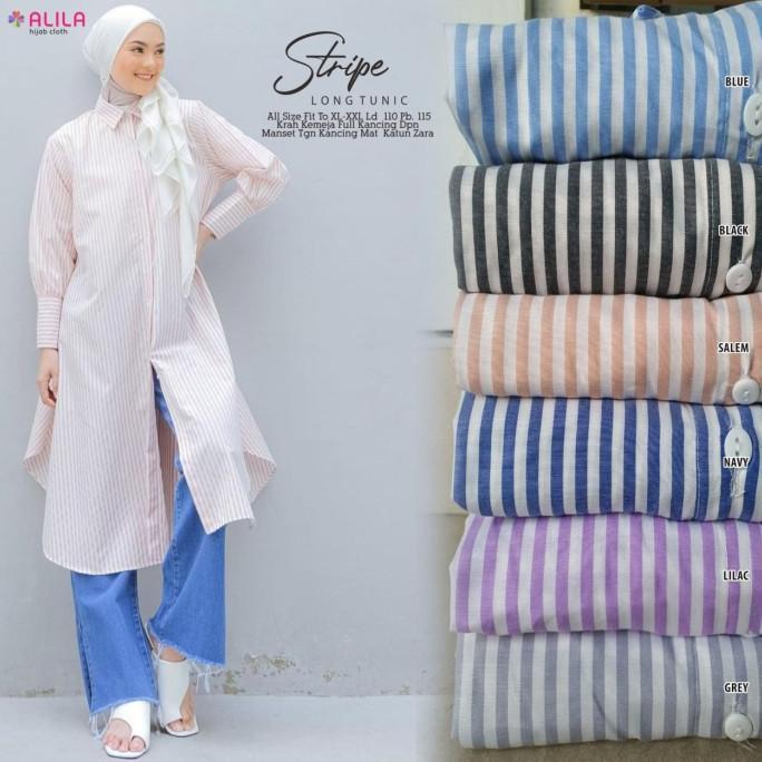 new stripe long tunik baju atasan wanita modis katun salur by Alila SALE!!!