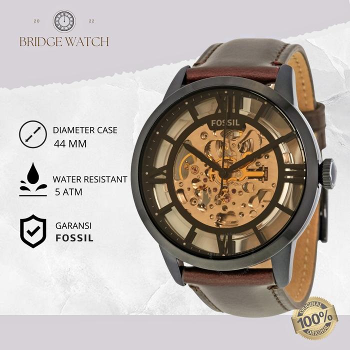Jam Tangan Fossil Townsman Automatic Pria Kulit Brown Mewah Casual Original ME3098