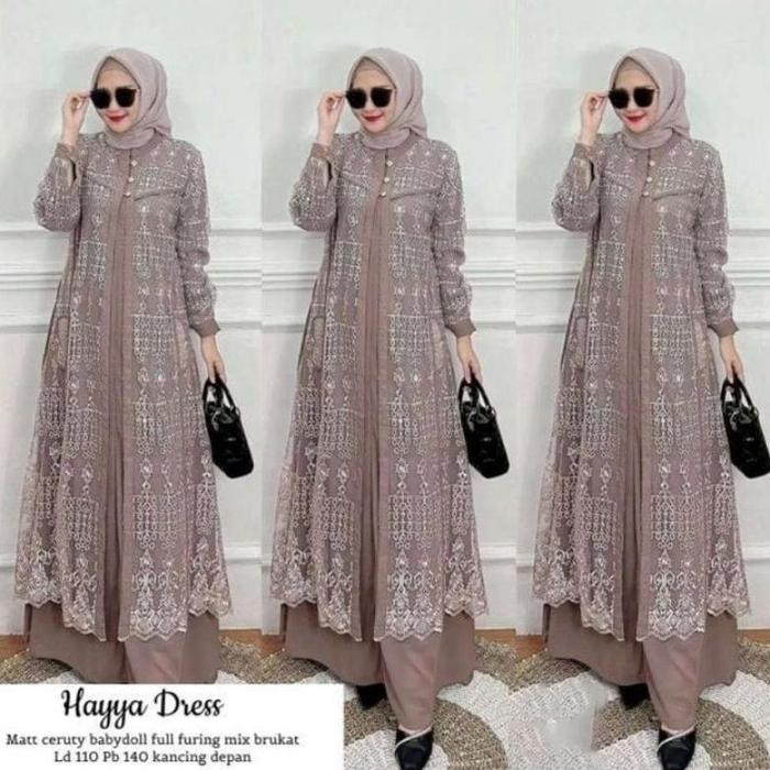 Promo Gamis Brokat Pesta Wanita Muslimah Terbaru 2023 / Dress Hayya / Gamis Wanita Bahan Ceruti Baby