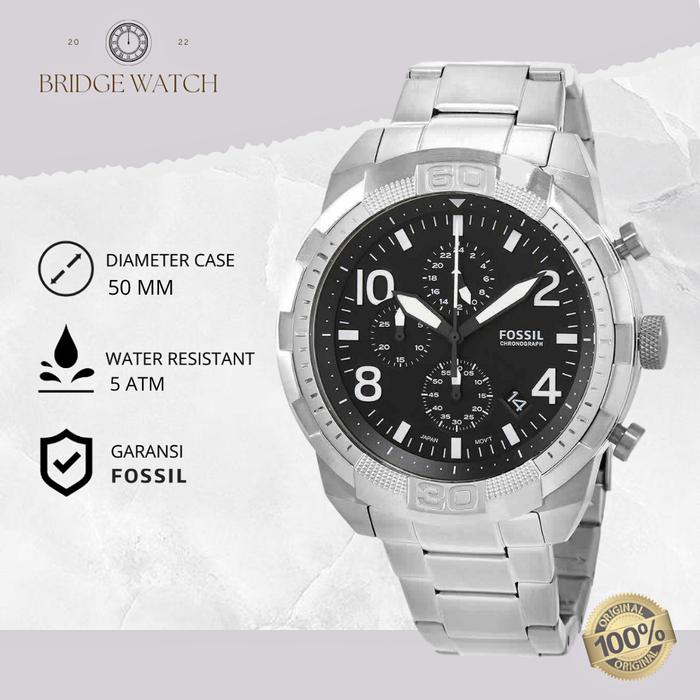 Jam Tangan Pria Fossil FS5710 Bronson Chronograph Silver Stainless Steel Strap Rantai Sporty Origina