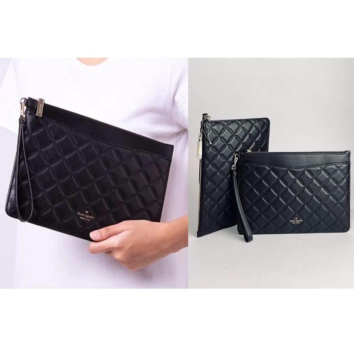 KATE SPADE NATALIA LARGE ZIP POUCH/CLUTCH LEATHER QUILT ORIGINAL READY STOCK