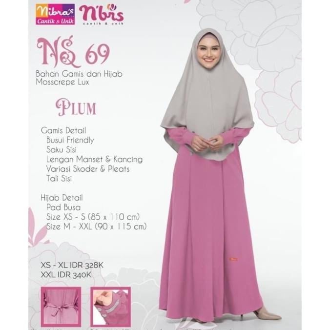 Baju + Hijab Syar'i NS 69 Plum & Biru Niagara Nibras Sarimbit Keluarga SALE!!!
