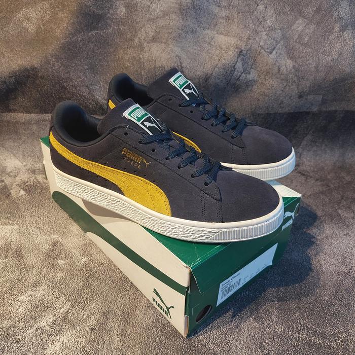 Puma Sepatu Suede Classic Navy Yellow Original Material BNIB Full Suede Upper Sol Karet Ukuran UK 6-