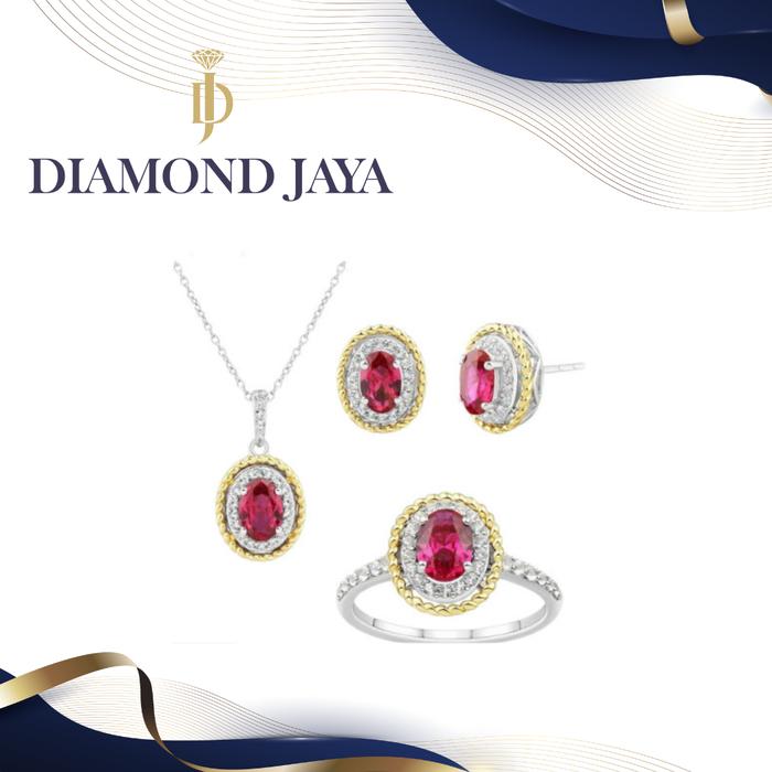 Berlian satu set emas asli 750 kalung cincin anting