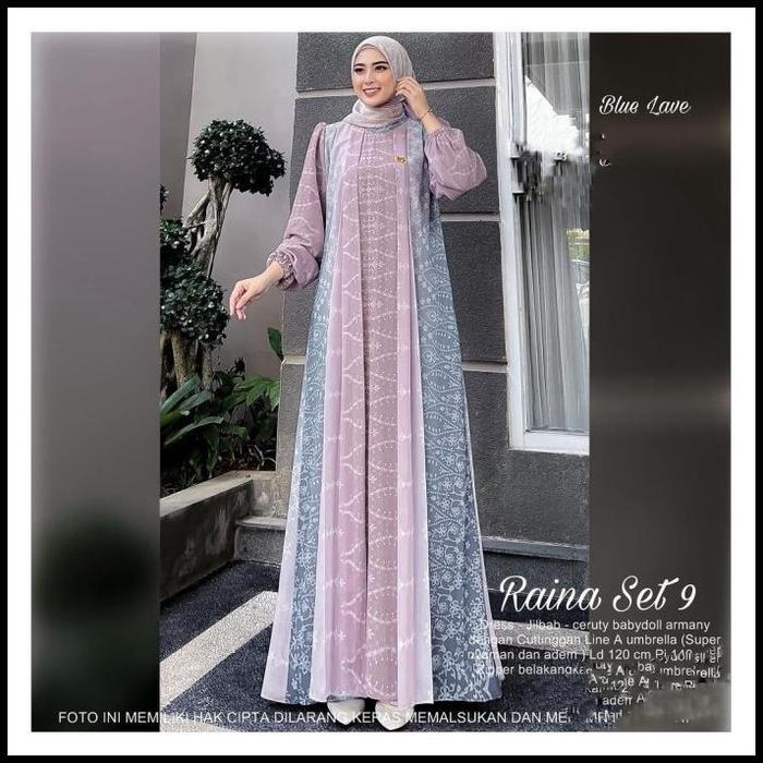 Terbaru Baju Gamis Wanita Muslim Raina 9 Set Jilbab Dress Ceruti Motif Cantik Fashion Perempuan Dewa