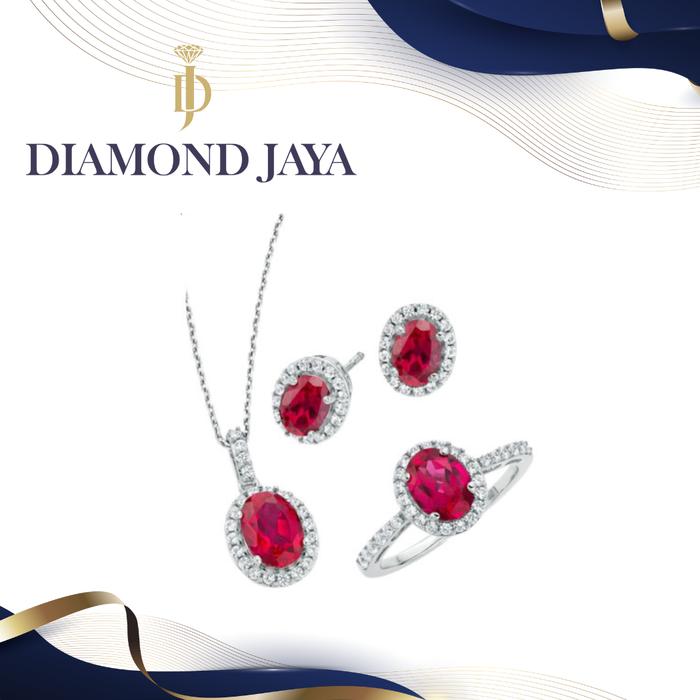 Berlian satu set emas asli 750 red ruby PERHIASAN SATU SET EMAS