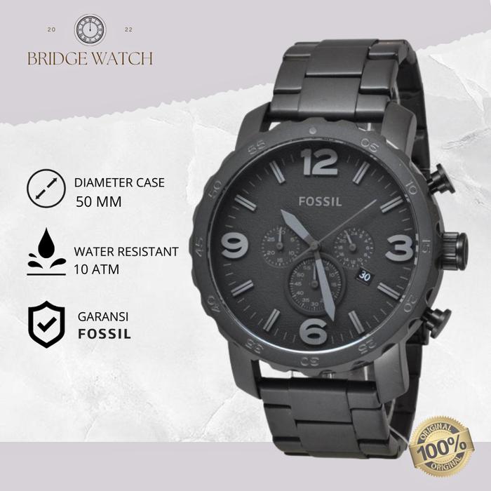 Jam Tangan Pria Fossil Nate Analog Chronograph Stainless Steel Sporty Mewah Original JR1401