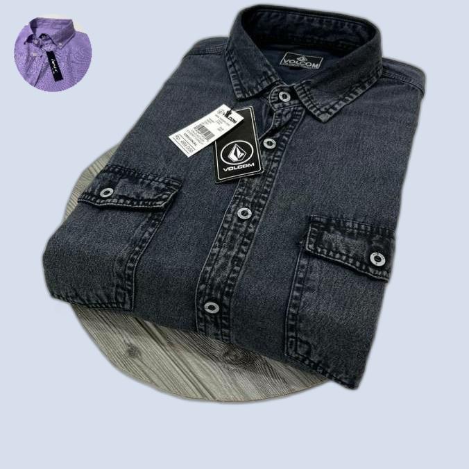 Kemeja Jeans Pria Lengan Pendek Premium Original Volcom Warna Snow Black