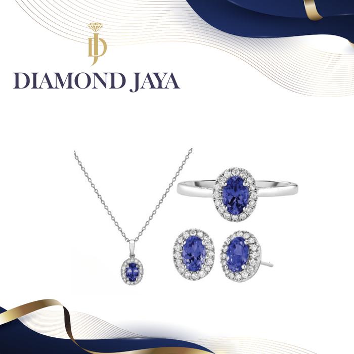 satu set berlian emas asli  blue sapphire