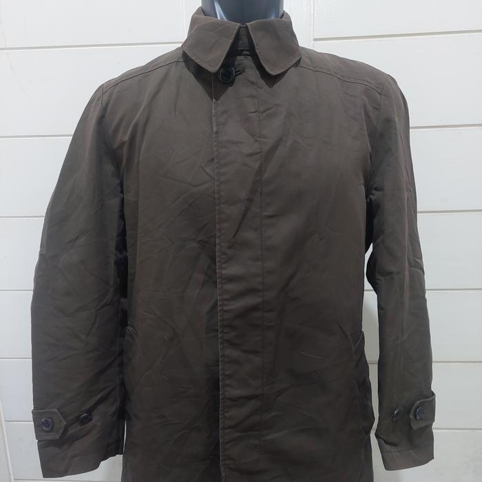 Uniqlo trech coat pria kancing sebaris size M warna coklat gelap