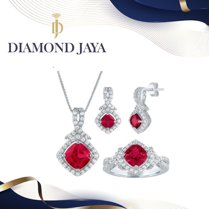 Berlian satu set emas asli 750 batu ruby