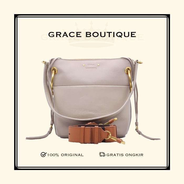 Tas Wanita Original - Chloe Leather Bucket Bag Gray