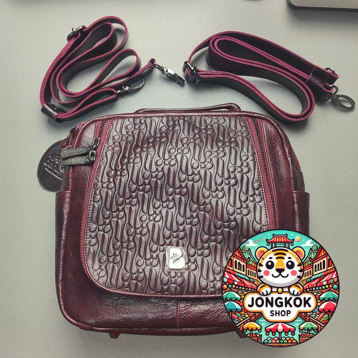 Tas Diandra Burgundy Berliano Ransel Mini Tas Bahu/Slempang Kulit Asli