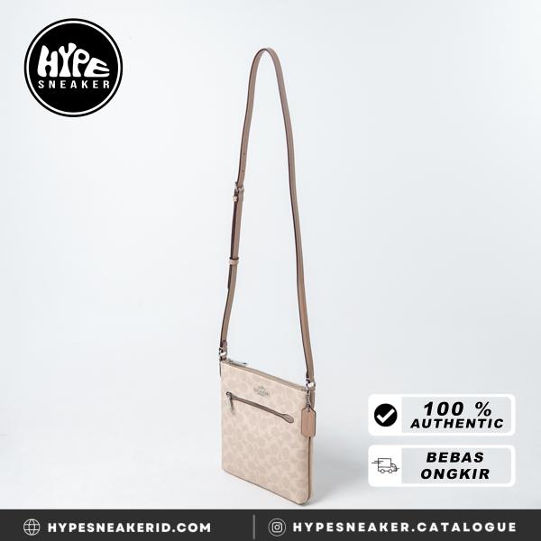 Tas COACH MONOGRAM IVORY WHITE TAUPE ZIP SLING BAG 100% ORIGINAL - 20X3X19CM