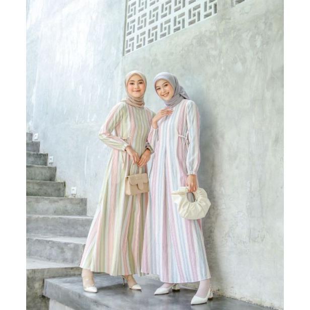 Le Khari - Nanda Dress | Dress Panjang Salur | Gamis Katun Wanita Busui