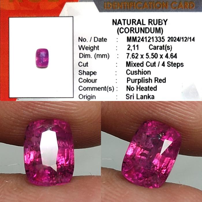 RARE HOT ITEM Natural Ruby Srilanka No Heated 2.1ct KGL Material Top Crystall Hot Coloe Full Luster 