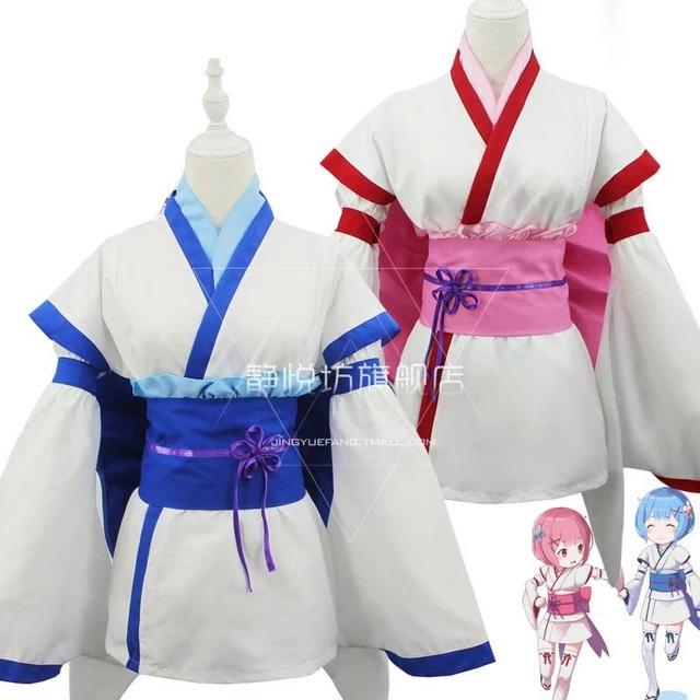 Kimono yukata pendek wanita kostum ram rem re zero cosplay costume