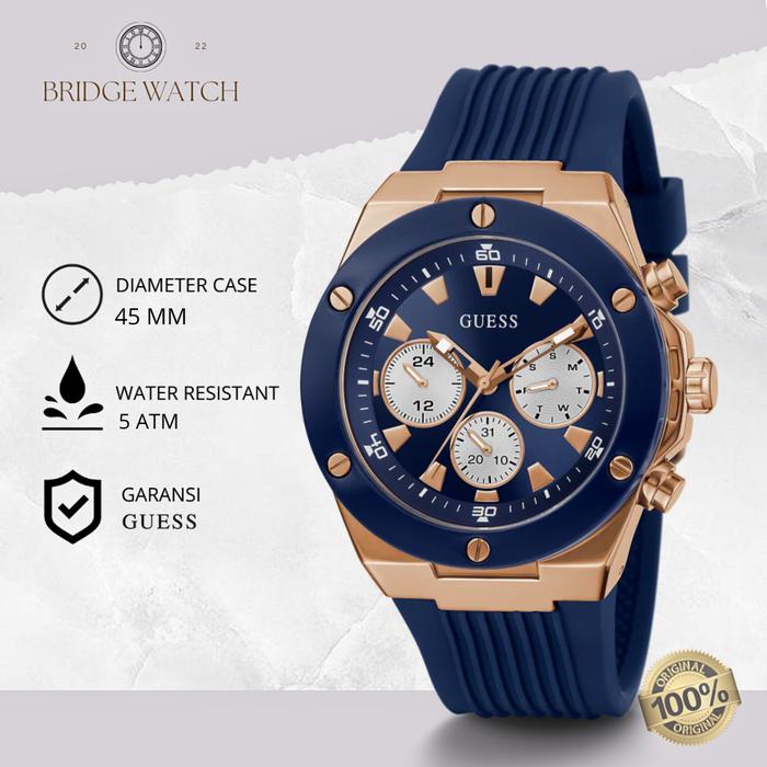 Jam Tangan Pria Guess Poseidon GW0057G2 Chronograph Blue Rubber Casual Sporty Original