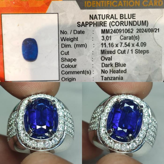 HQ ITEM Natural Royal Blue Sapphire No Heated 3ct KGL Ring GD Material Top Crystall Hot Color Full L