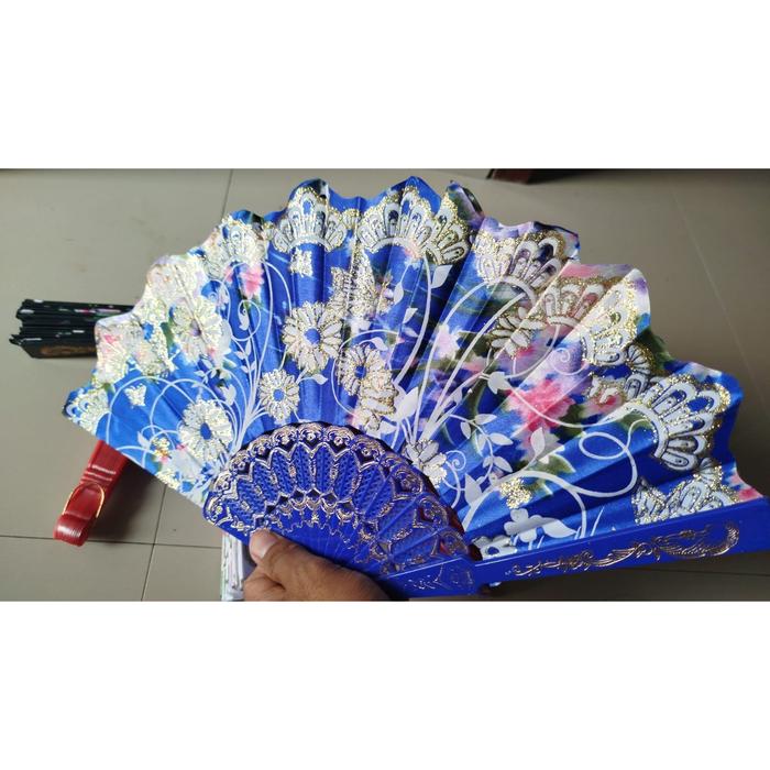 Kipas tangan china jepang metris plastik premium tari motif bunga payet ukuran besar oleh oleh souve