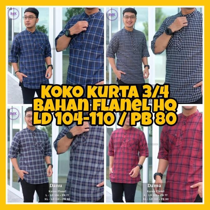 Bestseller 2025 Baju Koko Kurta Muslim Pria Dewasa Lengan 3/4 Bahan Flanel Motif Kotak