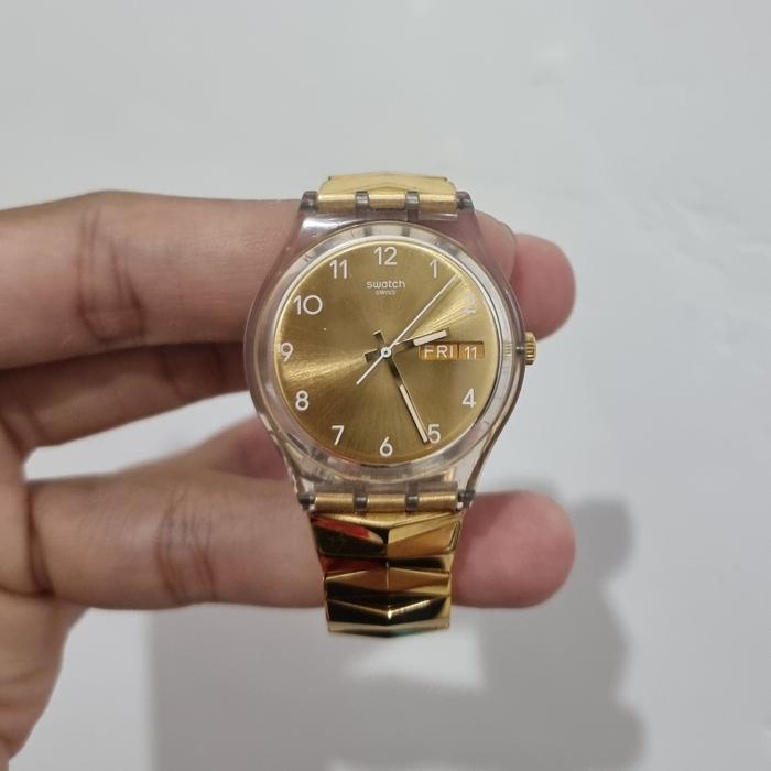 jam tangan Swatch gold stainless original