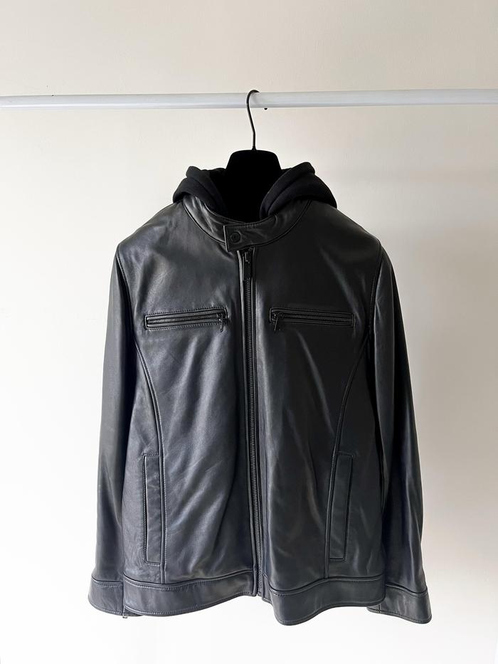 Jaket Kulit CALVIN KLEIN 100% Authentic Genuine Leather Jacket Hitam Pria Motor