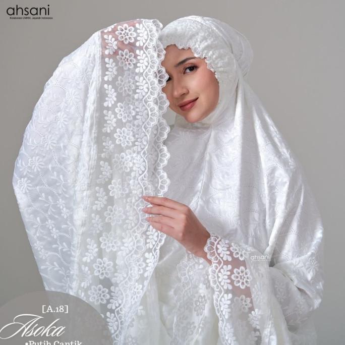 Mukena Dewasa Ahsani Asoka A18 Sutra Bordir Original Jumbo Putih