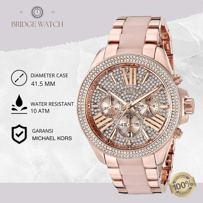 Jam Tangan Michael Kors Wanita MK6096 Chronograph Rose Gold Mewah Original