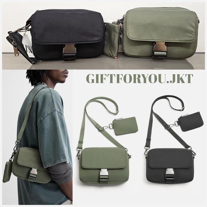 Tas Selempang  Nylon Original Zara Pria Mini Nilon Crossbody Bag Original Cowok Laki Laki Man Men