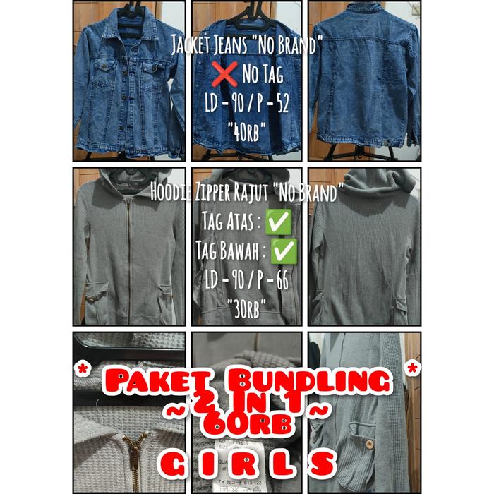 #Thrift - Paket Bundling 2 In 1 Jacket Jeans & Hoodie Zipper Rajut (Girls) @60K