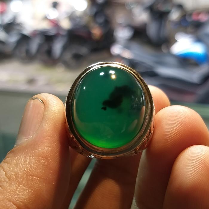 Natural Bacan Doko Coklat Lumer Ring Perak Ukir Kembang