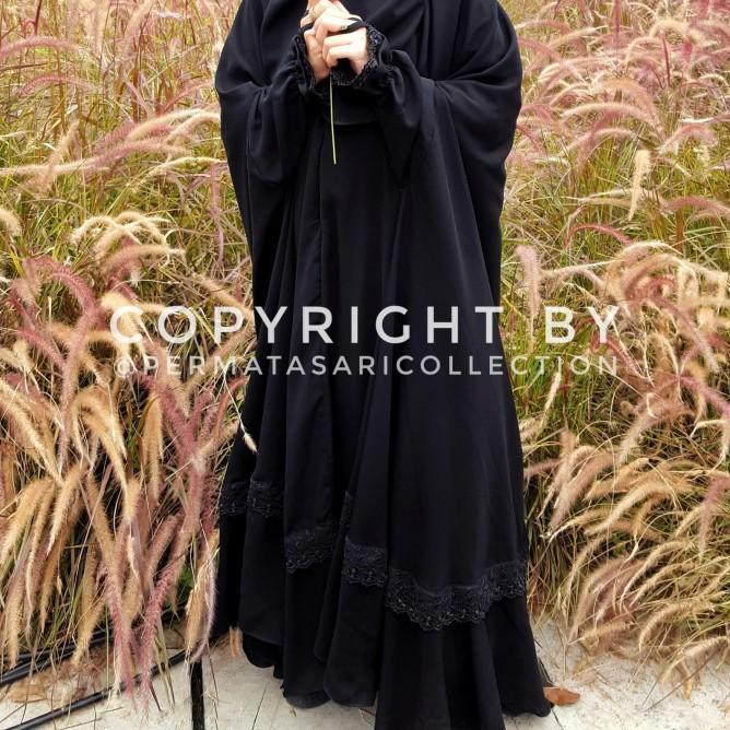 Floor Round Overhead Over Head Long Khimar Jilbab Renda Busui Jetblack