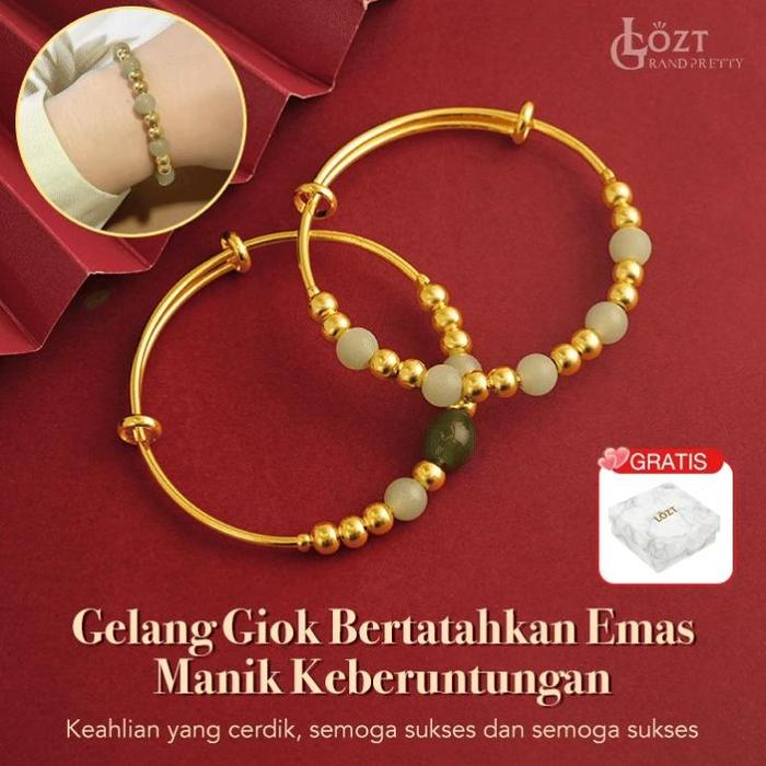 【Payday Sale】LOZT Gelang Giok gelang titanium wanita anti karat asli Bangle pegadaian emas Manik lio