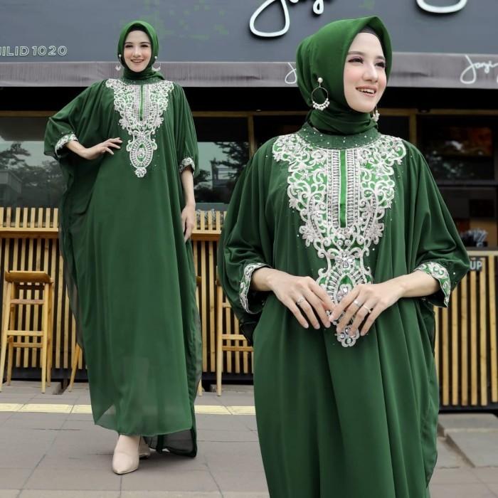 Kaftan maryam hijau botol baju lebaran mewah ceruty premium mar ktf