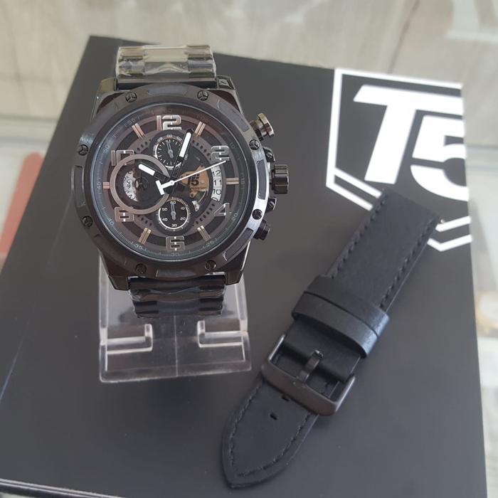Jam Tangan Cowok T5 H 3706 G Original free strap cadangan