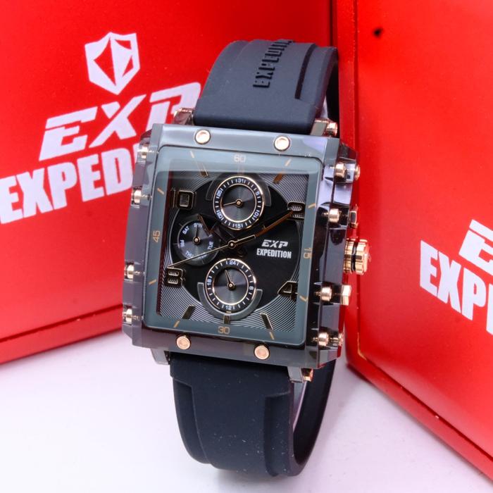 JAM TANGAN WANITA EXPEDITION E 6808 E6808 EXP-6808 BLACK RUBBER ORIGINAL